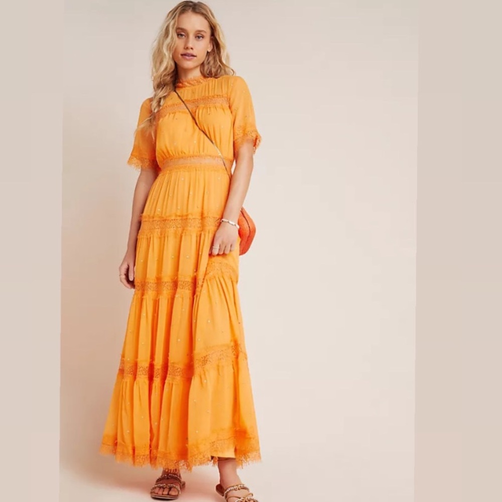 Ranna Gill - Cipriana Tiered Lace Maxi Dress - Size 14